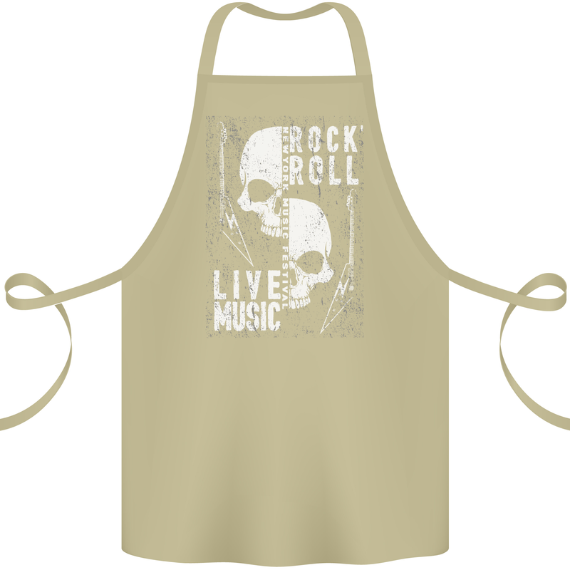 Rock n Roll Live Music Skull Guitar Cotton Apron 100% Organic Khaki