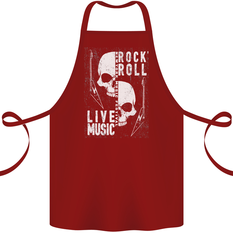 Rock n Roll Live Music Skull Guitar Cotton Apron 100% Organic Maroon