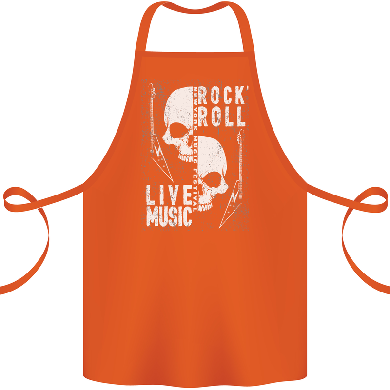 Rock n Roll Live Music Skull Guitar Cotton Apron 100% Organic Orange