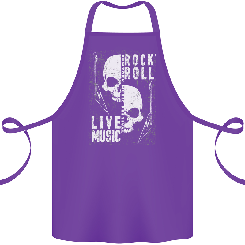 Rock n Roll Live Music Skull Guitar Cotton Apron 100% Organic Purple