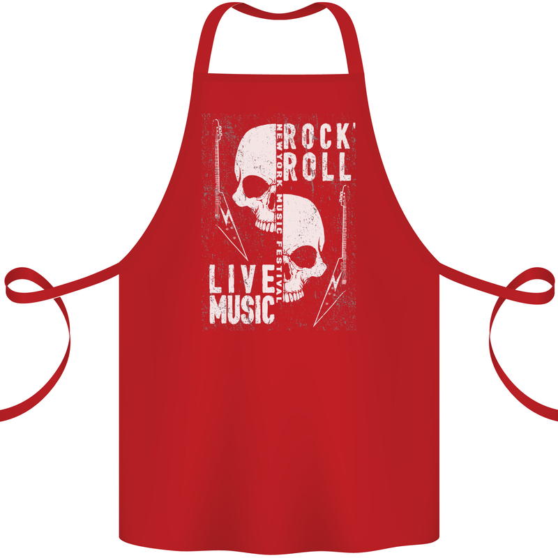 Rock n Roll Live Music Skull Guitar Cotton Apron 100% Organic Red