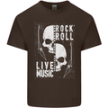 Rock n Roll Live Music Skull Guitar Mens Cotton T-Shirt Tee Top Dark Chocolate