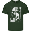 Rock n Roll Live Music Skull Guitar Mens Cotton T-Shirt Tee Top Forest Green