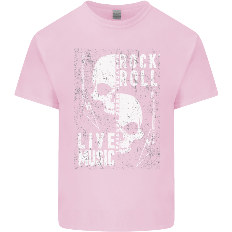 Rock n Roll Live Music Skull Guitar Mens Cotton T-Shirt Tee Top Light Pink