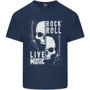 Rock n Roll Live Music Skull Guitar Mens Cotton T-Shirt Tee Top Navy Blue