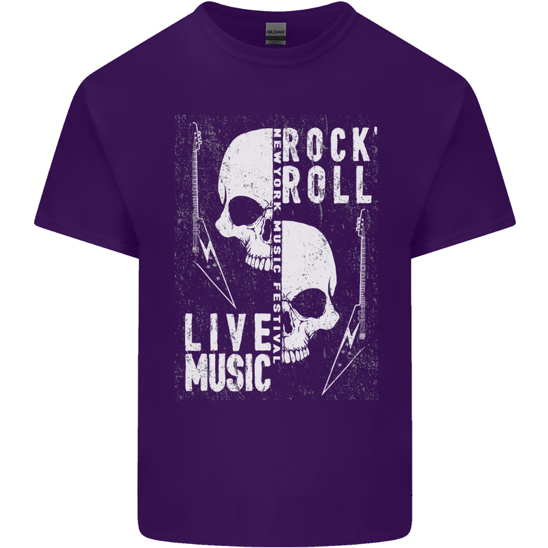 Rock n Roll Live Music Skull Guitar Mens Cotton T-Shirt Tee Top Purple