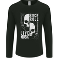 Rock n Roll Live Music Skull Guitar Mens Long Sleeve T-Shirt Black