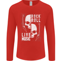 Rock n Roll Live Music Skull Guitar Mens Long Sleeve T-Shirt Red