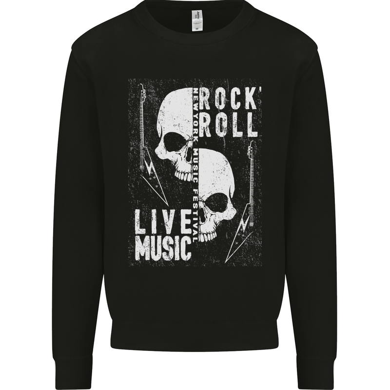 Rock n Roll Live Music Skull Guitar Mens Sweatshirt Jumper Black