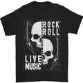 Rock n Roll Live Music Skull Guitar Mens T-Shirt Cotton Gildan Black