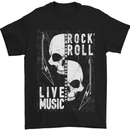 Rock n Roll Live Music Skull Guitar Mens T-Shirt Cotton Gildan Black