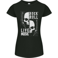 Rock n Roll Live Music Skull Guitar Womens Petite Cut T-Shirt Black