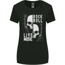 Rock n Roll Live Music Skull Guitar Womens Wider Cut T-Shirt Black