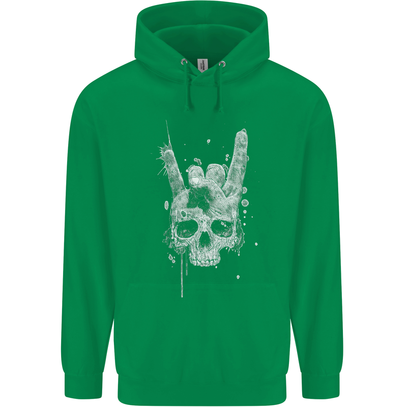 Rock n Roll Music Salute Skull Biker Gothic Childrens Kids Hoodie Irish Green