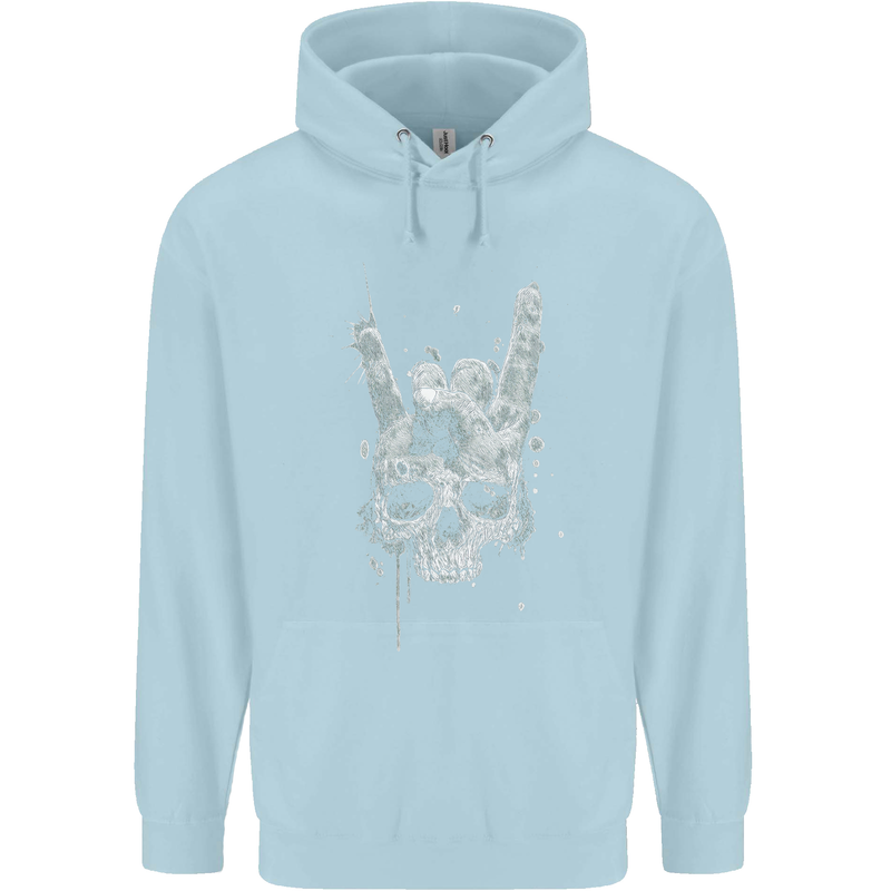 Rock n Roll Music Salute Skull Biker Gothic Childrens Kids Hoodie Light Blue