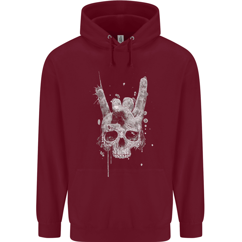 Rock n Roll Music Salute Skull Biker Gothic Childrens Kids Hoodie Maroon