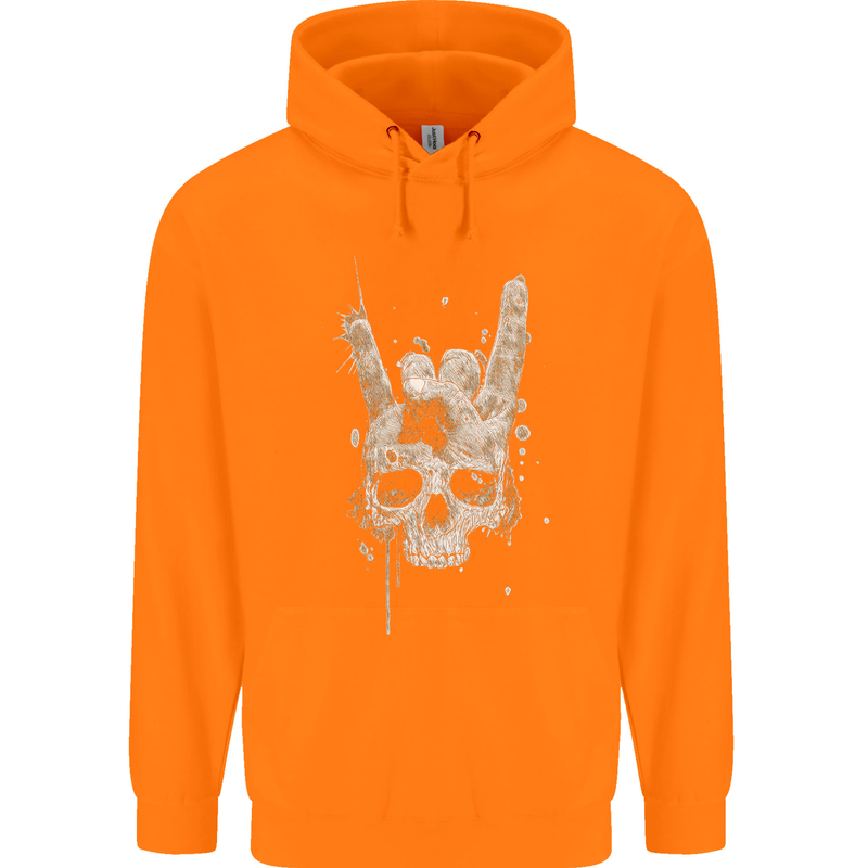 Rock n Roll Music Salute Skull Biker Gothic Childrens Kids Hoodie Orange