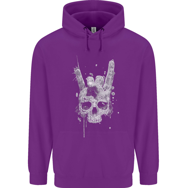 Rock n Roll Music Salute Skull Biker Gothic Childrens Kids Hoodie Purple