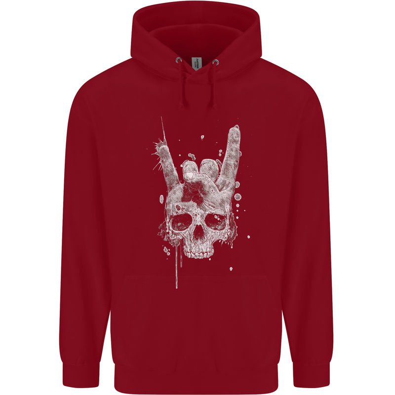 Rock n Roll Music Salute Skull Biker Gothic Childrens Kids Hoodie Red