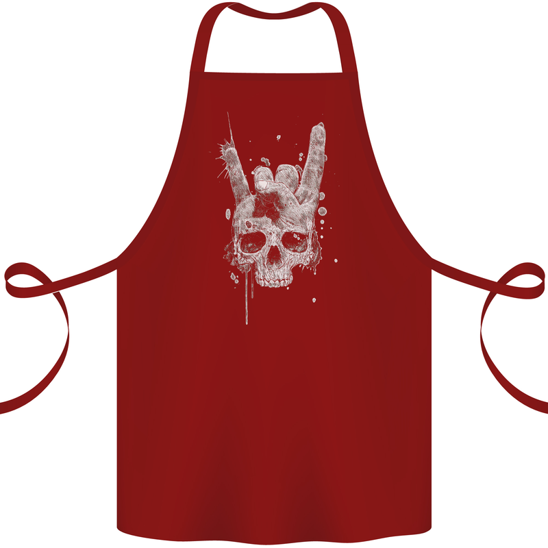 Rock n Roll Music Salute Skull Biker Gothic Cotton Apron 100% Organic Maroon