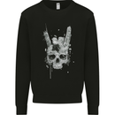 Rock n Roll Music Salute Skull Biker Gothic Kids Sweatshirt Jumper Black