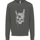 Rock n Roll Music Salute Skull Biker Gothic Kids Sweatshirt Jumper Storm Grey