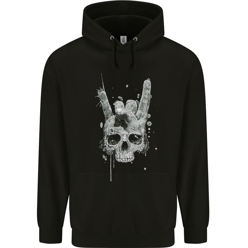 Rock n Roll Music Salute Skull Biker Gothic Mens 80% Cotton Hoodie Black