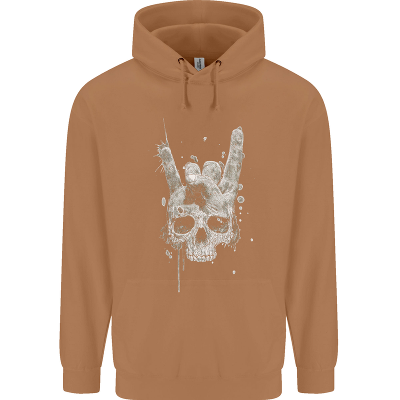 Rock n Roll Music Salute Skull Biker Gothic Mens 80% Cotton Hoodie Caramel Latte