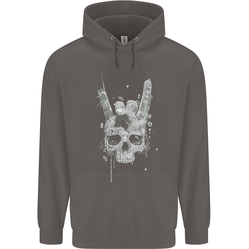 Rock n Roll Music Salute Skull Biker Gothic Mens 80% Cotton Hoodie Charcoal
