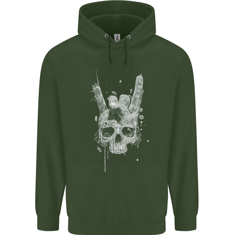 Rock n Roll Music Salute Skull Biker Gothic Mens 80% Cotton Hoodie Forest Green