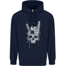 Rock n Roll Music Salute Skull Biker Gothic Mens 80% Cotton Hoodie Navy Blue
