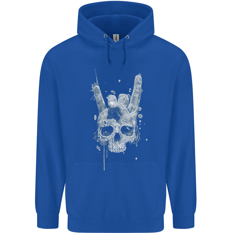 Rock n Roll Music Salute Skull Biker Gothic Mens 80% Cotton Hoodie Royal Blue