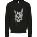 Rock n Roll Music Salute Skull Biker Gothic Mens Sweatshirt Jumper Black