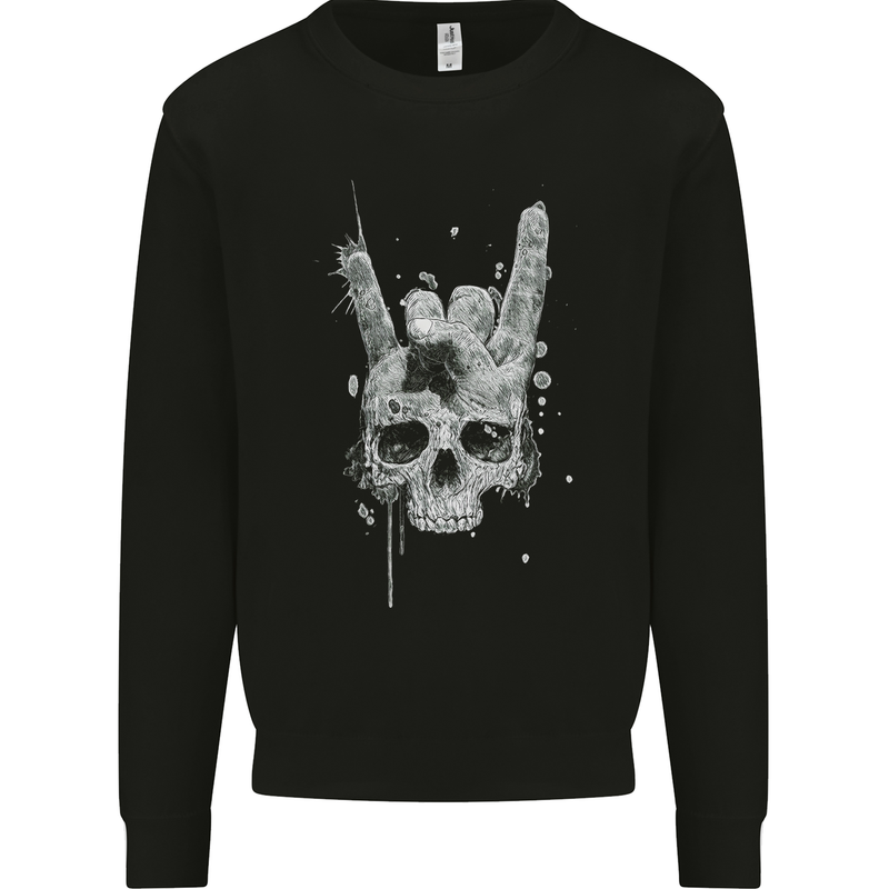 Rock n Roll Music Salute Skull Biker Gothic Mens Sweatshirt Jumper Black