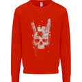 Rock n Roll Music Salute Skull Biker Gothic Mens Sweatshirt Jumper Bright Red