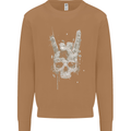 Rock n Roll Music Salute Skull Biker Gothic Mens Sweatshirt Jumper Caramel Latte