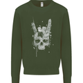 Rock n Roll Music Salute Skull Biker Gothic Mens Sweatshirt Jumper Forest Green