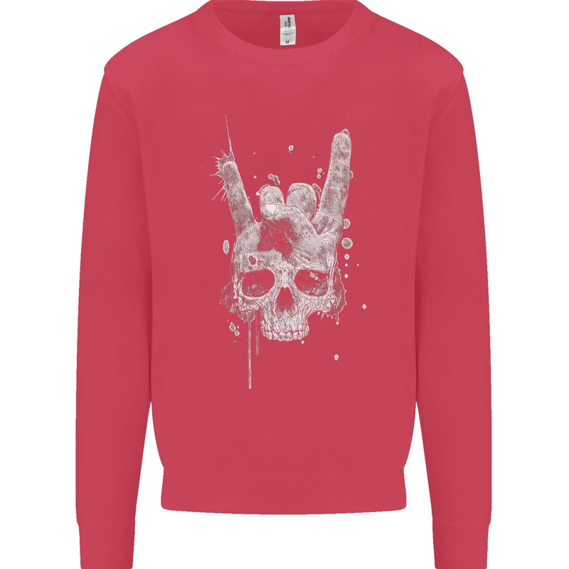 Rock n Roll Music Salute Skull Biker Gothic Mens Sweatshirt Jumper Heliconia
