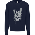 Rock n Roll Music Salute Skull Biker Gothic Mens Sweatshirt Jumper Navy Blue