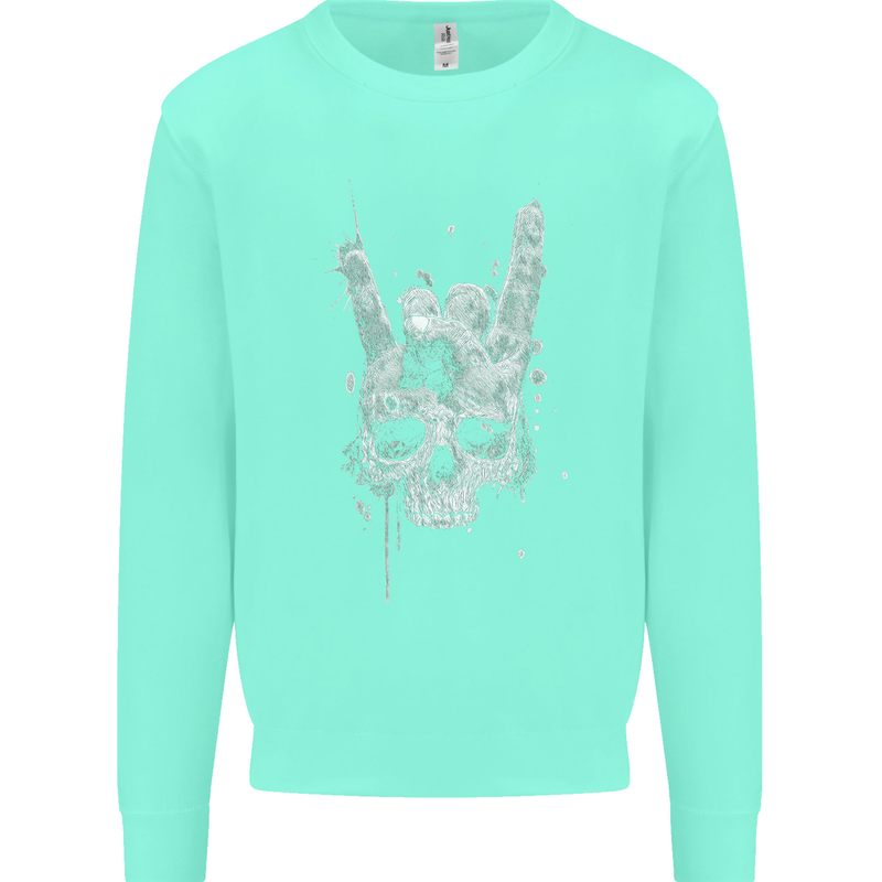 Rock n Roll Music Salute Skull Biker Gothic Mens Sweatshirt Jumper Peppermint