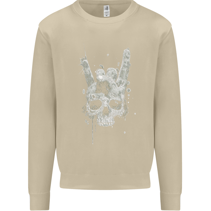 Rock n Roll Music Salute Skull Biker Gothic Mens Sweatshirt Jumper Sand