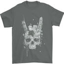 Rock n Roll Music Salute Skull Biker Gothic Mens T-Shirt Cotton Gildan Charcoal