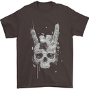 Rock n Roll Music Salute Skull Biker Gothic Mens T-Shirt Cotton Gildan Dark Chocolate