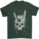 Rock n Roll Music Salute Skull Biker Gothic Mens T-Shirt Cotton Gildan Forest Green
