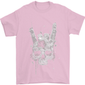 Rock n Roll Music Salute Skull Biker Gothic Mens T-Shirt Cotton Gildan Light Pink