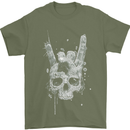 Rock n Roll Music Salute Skull Biker Gothic Mens T-Shirt Cotton Gildan Military Green