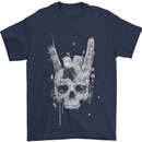 Rock n Roll Music Salute Skull Biker Gothic Mens T-Shirt Cotton Gildan Navy Blue