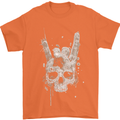 Rock n Roll Music Salute Skull Biker Gothic Mens T-Shirt Cotton Gildan Orange