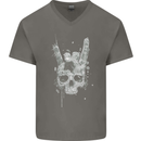 Rock n Roll Music Salute Skull Biker Gothic Mens V-Neck Cotton T-Shirt Charcoal