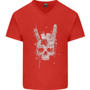 Rock n Roll Music Salute Skull Biker Gothic Mens V-Neck Cotton T-Shirt Red